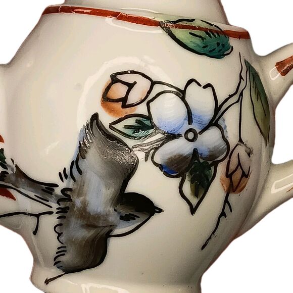 VTG Japanese Miniature Child's Tea Set Porcelain Blue Birds & Flowers 13 Pieces - Picture 11 of 16